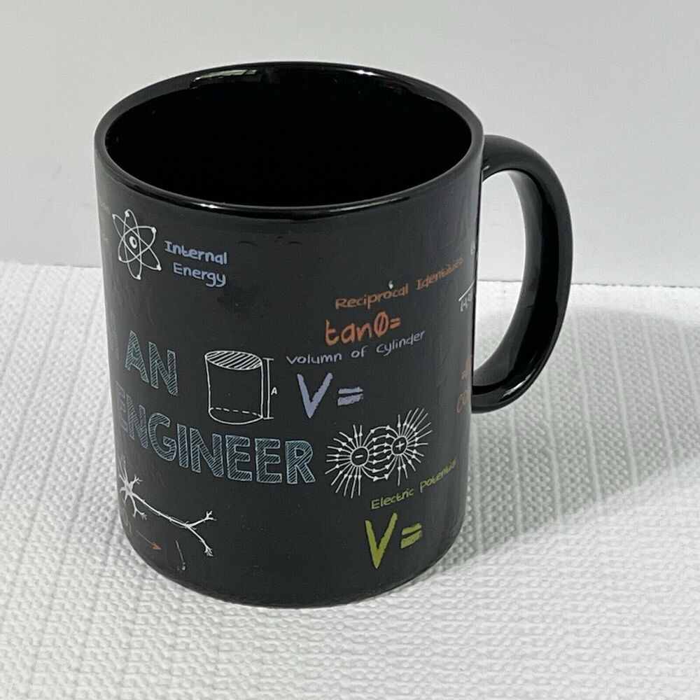 KWARE I’m an ENGINEER 14oz Mug Black Textured Mathematics Formulas Equations